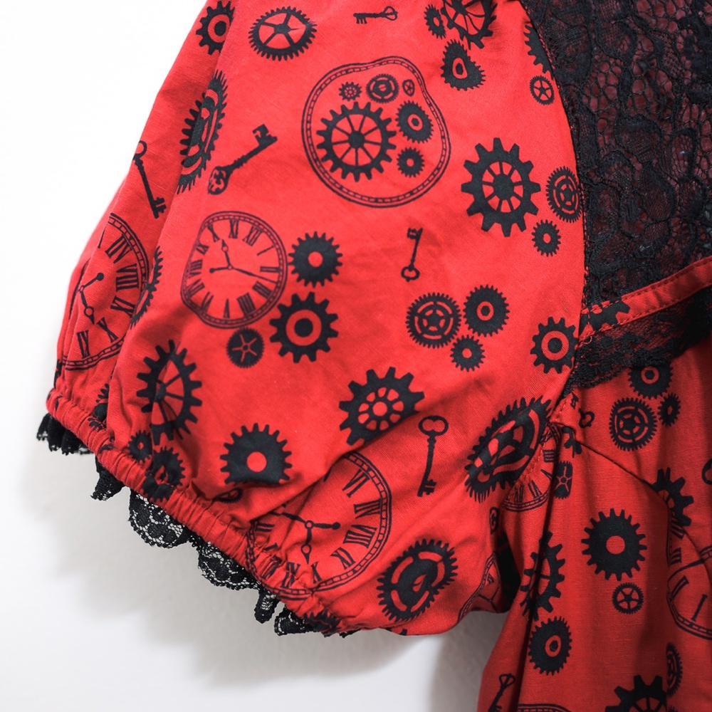 Whimisigoth Hot Topic Clock Lace Red Black Bright Dress XL - Picture 8 of 16